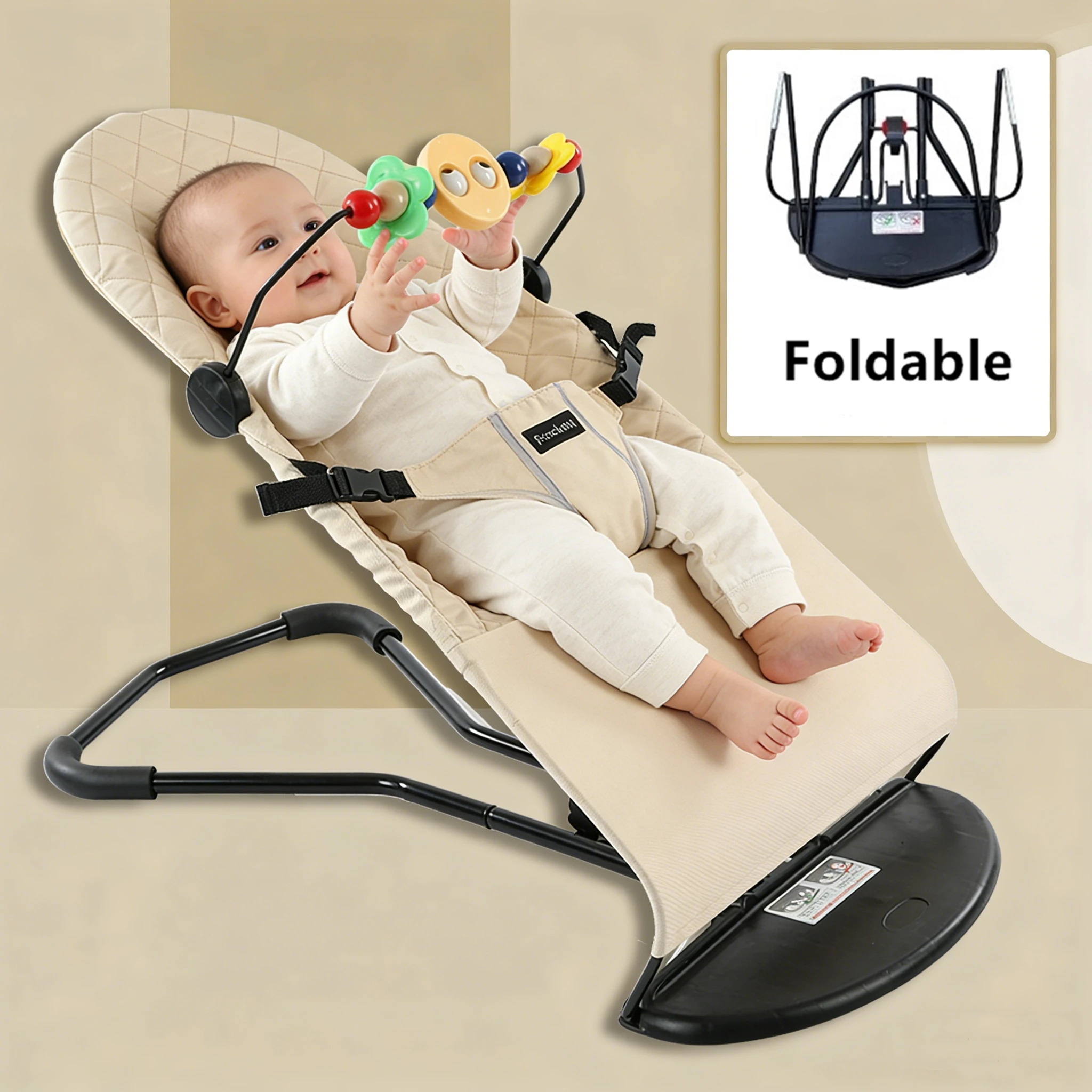 Lightweight Baby Bouncer Seat with Removable Toy Bar - Natural Self-Rocking Portable Seat for Babies 8-29lbs (0-24 Months)