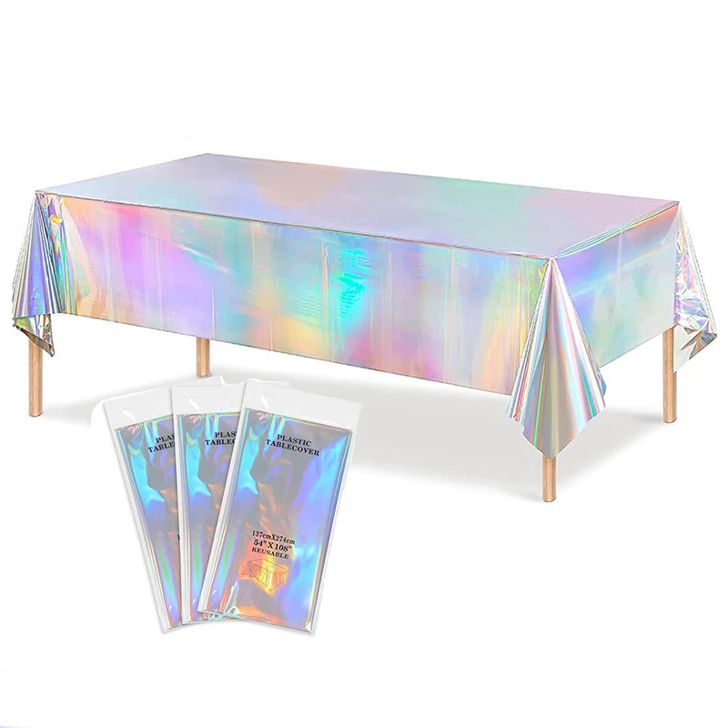 

1PC Laser Rainbow Theme Party Tablecloth Disposable Aluminum Foil Tablecloth Shiny Birthday Wedding Party Christmas Decor Suppli