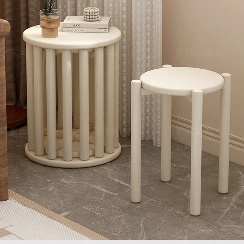 Stackable Round Stool with Casters-Solid Wood Ottoman forLiving Room Movable Side Table for Sofa/Kitchen Space-Saving Home Decor