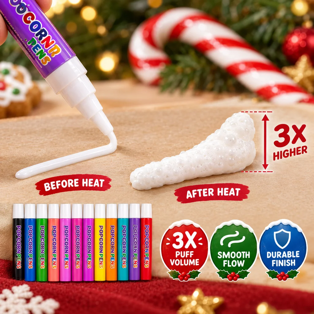 Christmas Puffy Pens 12 Colors 3D Puff Effect Craft Pens DIY Painting Markers for Cards Journals Projects Enthusiast Nice Gift