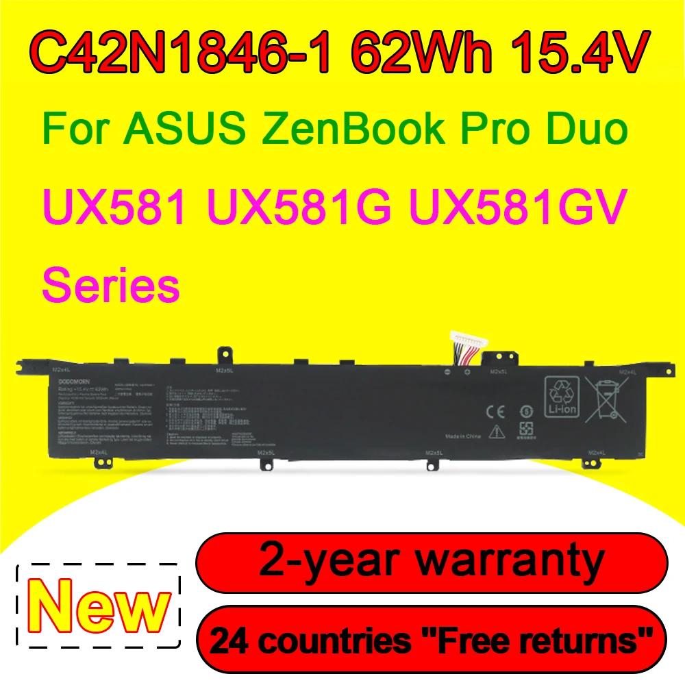 

C42N1846-1 Laptop Battery For ASUS ZenBook Pro Duo UX581 UX581G UX581GV XB94T H2004T 4ICP5/41/75-2 0B200-03490000 15.4V 62Wh
