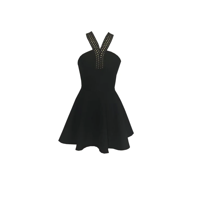 여성용 백리스 블랙 컷아웃 A라인 붕대 드레스 우아한 셀럽 이브닝 파티 카니발 럭셔리 생일 가운