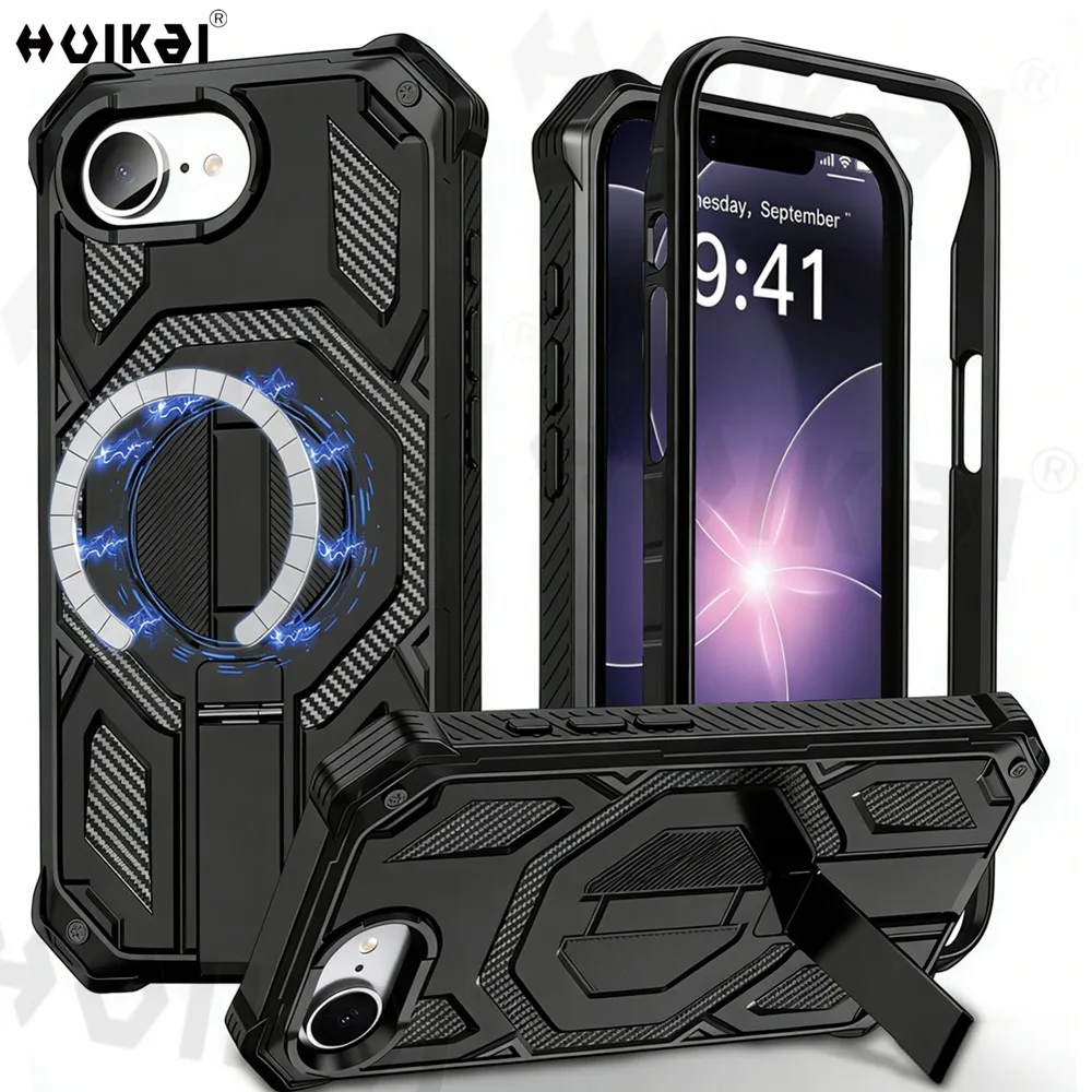 Magnetische Hülle für iPhone 17e und iPhone 16e mit unsichtbarem Ständer, 3-in-1 Vollschutz, militärischer Schutzstandard, robuste Handyhülle