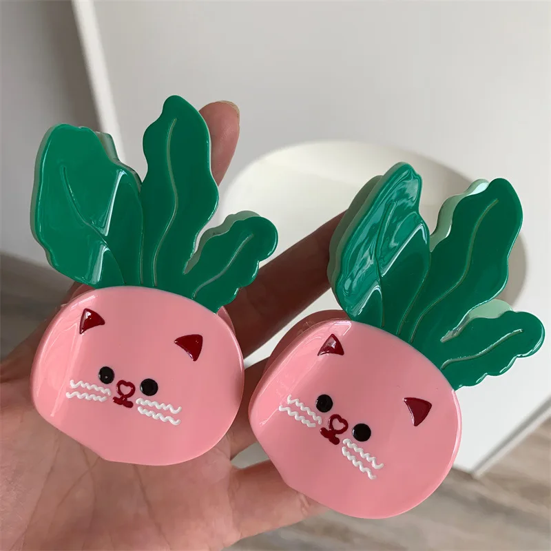 

Sweet Temperament Small Fresh Radish Shape Acetate Hair Clips Creative Design Cute Hair Claws Shark Clip Accessories for Women