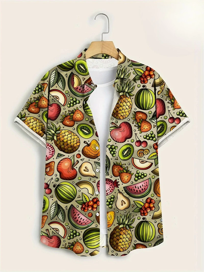 Hawaiian Men's Shirt Abstract Banana Pineapple 3D Printing Tee 2025 Funny Fruit Summer Blouse Lapel Short Sleeves Shirts Tops