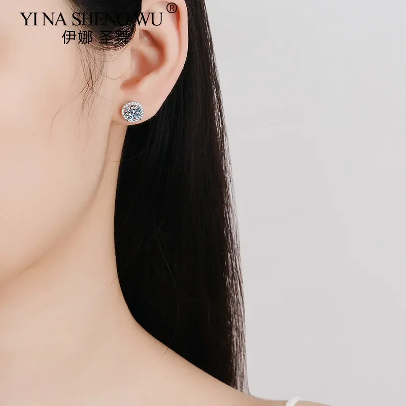 مويسانيتي S925 أقراط فضية للنساء 1Ct الفاخرة مزاجه التعميم أقراط بسيطة هدية عيد الزفاف المشاركة #5