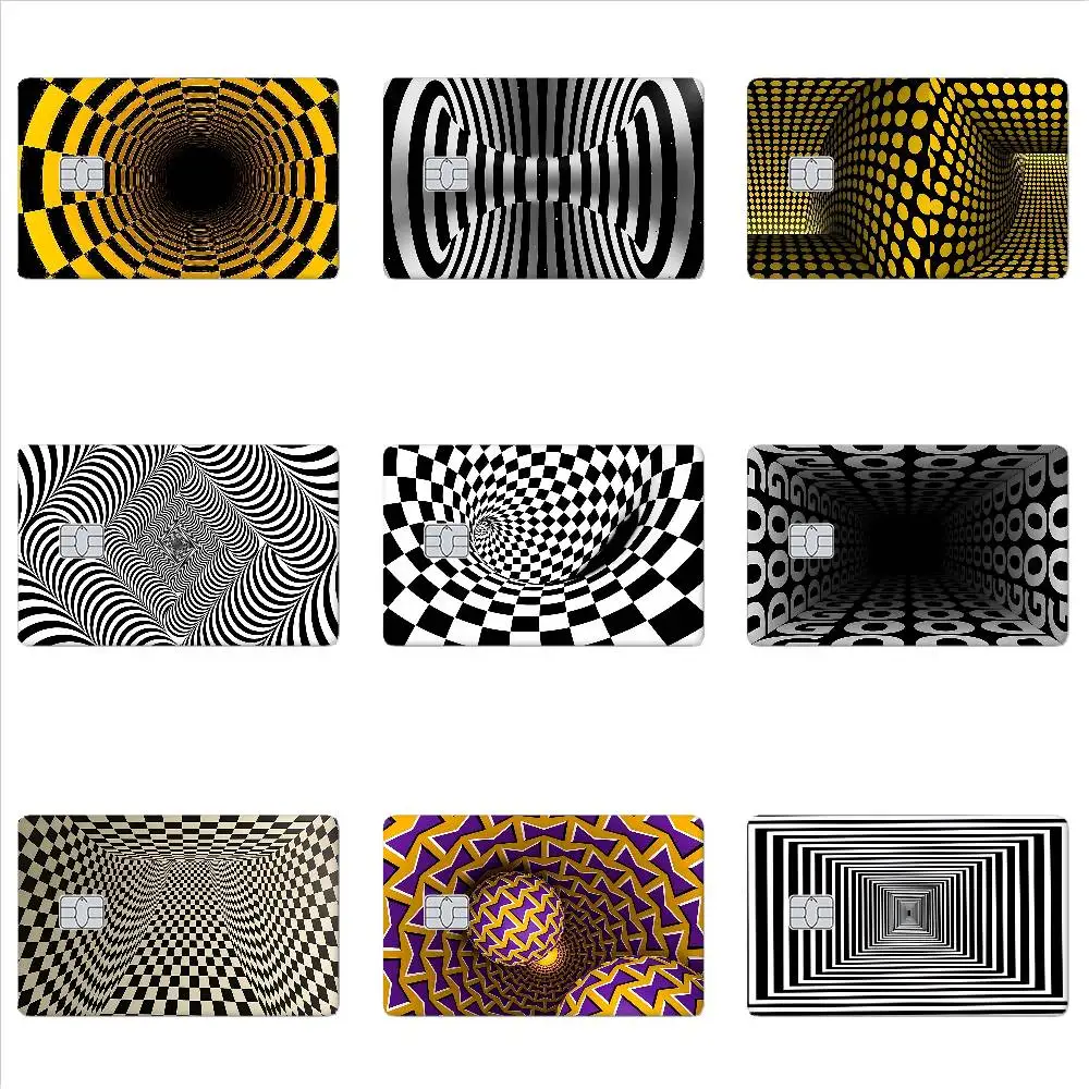 Optical Visual Trap Abyss Geometric Card Stickers Cartoon Decorative Small Waterproof Chip 4PCS Card Sticker New Anti-Scratch