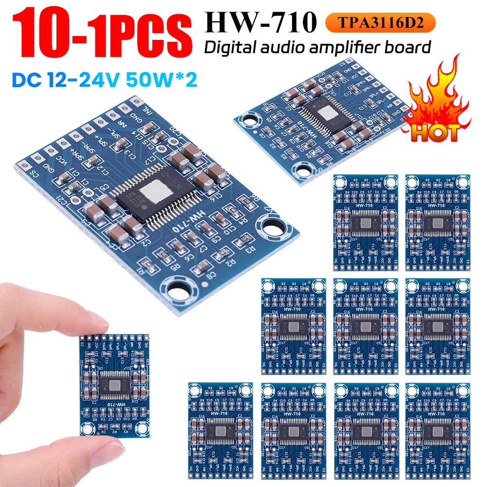 HW-710 TPA3116D2 Mini scheda amplificatore audio digitale Classe D Modulo amplificatore audio vocale Modulo a due canali DC 12-24V 50W * 2