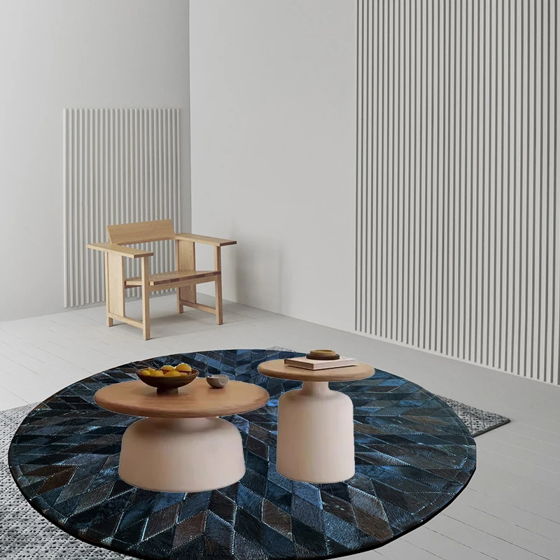 

Круглый ковер из натуральной черной воловьей кожи, кабинет, гардеробная, напольный коврик, коврик для гостиной, спальни, кровати, современный роскошный коврик