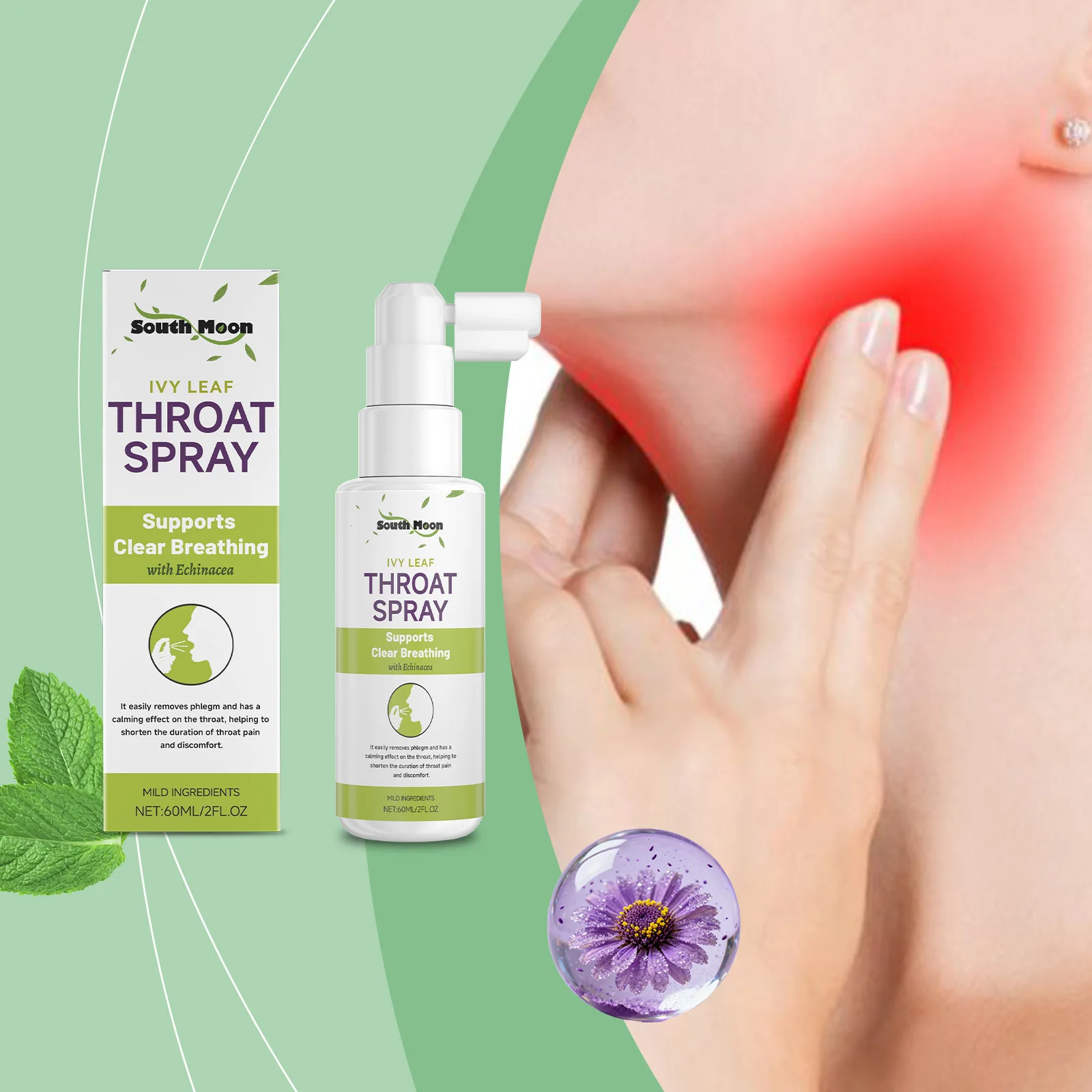 Herbal Throat Care Spray Help Soothe Throat Discomfort Support Smooth Breathing Refreshing Fine Mist Portable Oral Mist Spray