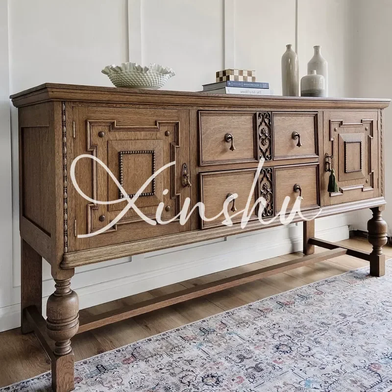 Retro Solid Wood Dining Side Cabinet Entryway Storage Console Living Room Wall Mounted Decorative Cupboard for Home