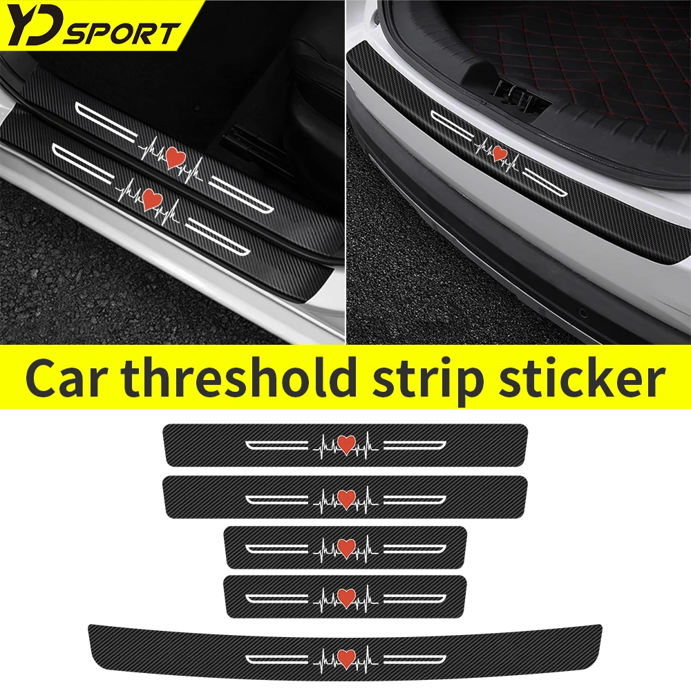 

Heart Carbon Fiber Car Door Sill Threshold Protector Stickers Auto Rear Trunk Anti Scratch Bumper Strips Waterproof Decals
