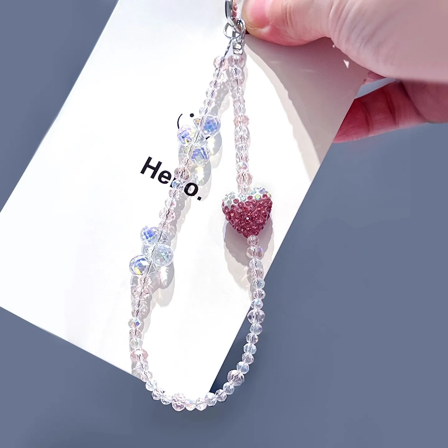 

Love Mobile Phone Chain Super Flash Exquisite Diamond Powder Crystal Versatile Luggage Beaded Chain Cherry Pendant Pearl Beaded