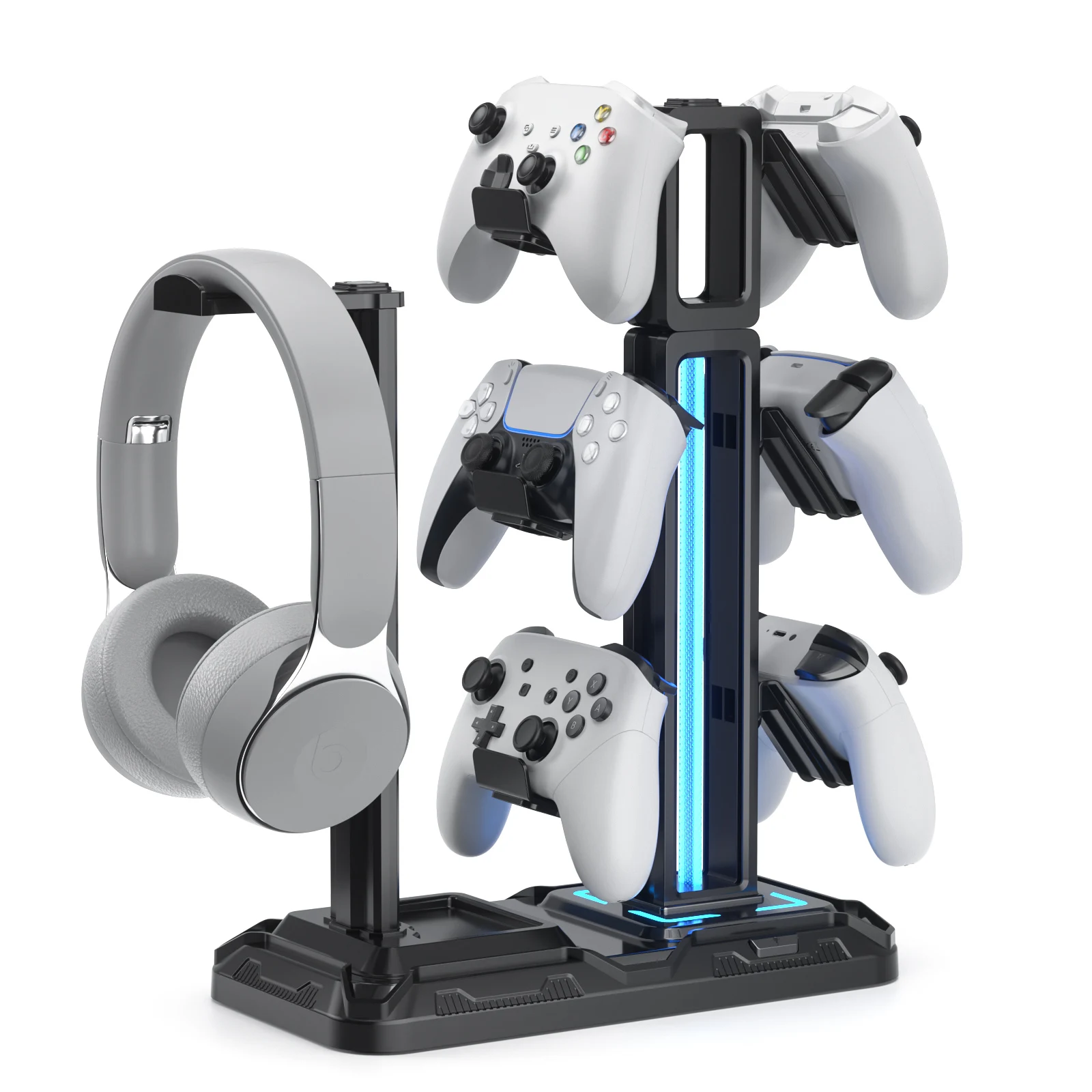 

Держатель для нескольких контроллеров с 9 режимами освещения, вращающаяся универсальная вешалка для наушников, подставка для контроллера с 6 съемными крючками для стола