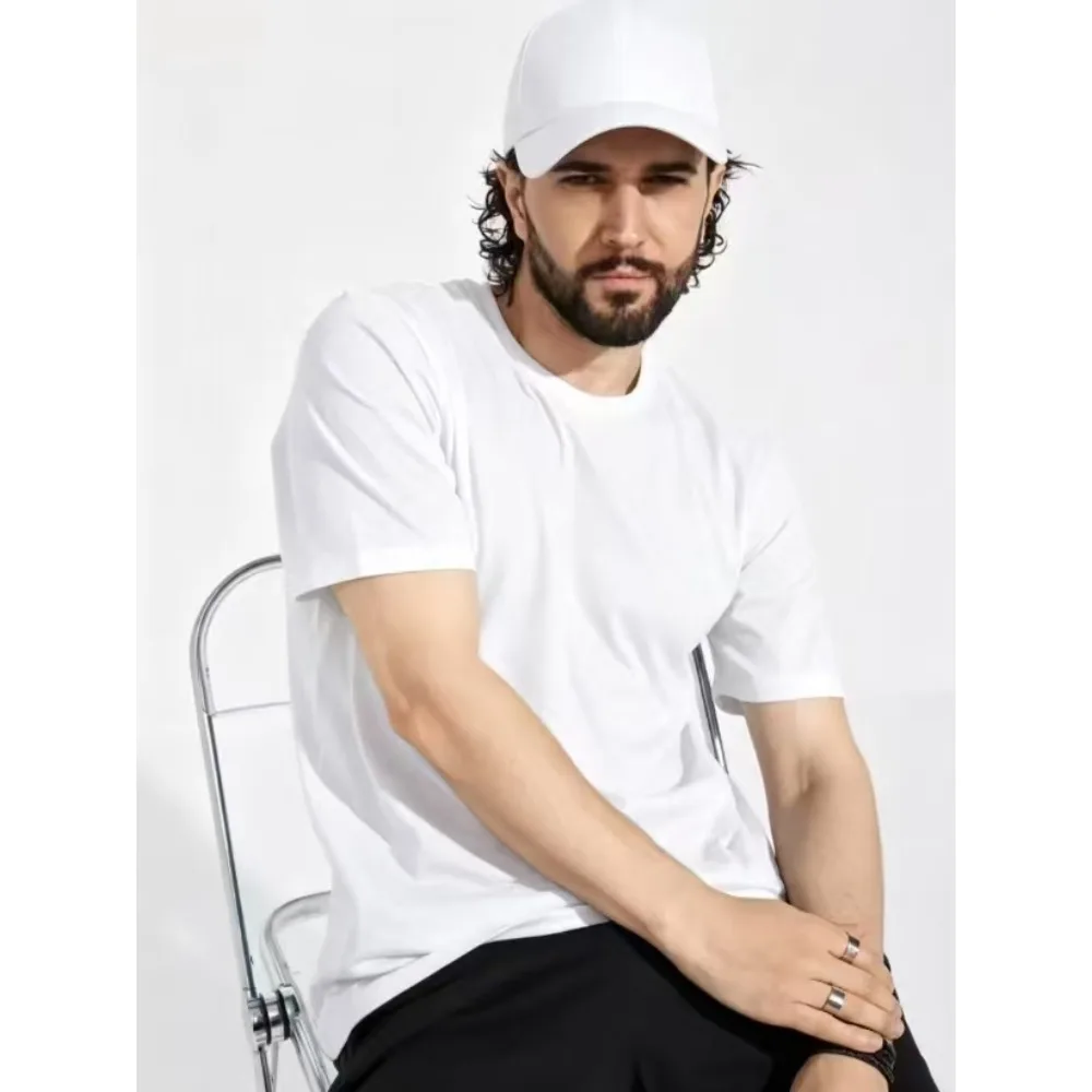 Men Basic Short Sleeve T‑shirt Solid Color Crew Neck Casual Pure Cotton Tee For Daily Wear