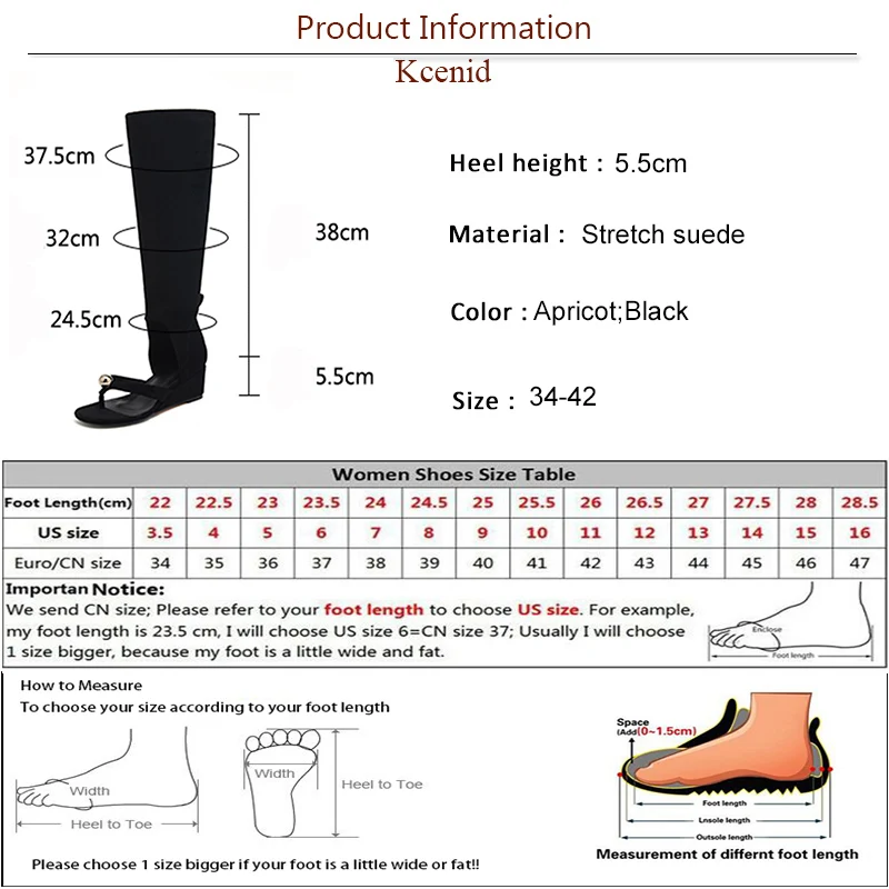 Kcenid Women's Knee-High Slim Boots Flip-Flops Fashion Wedge Heel Shoes Summer Spring Big Size 42 High Quality Ladies Footwear