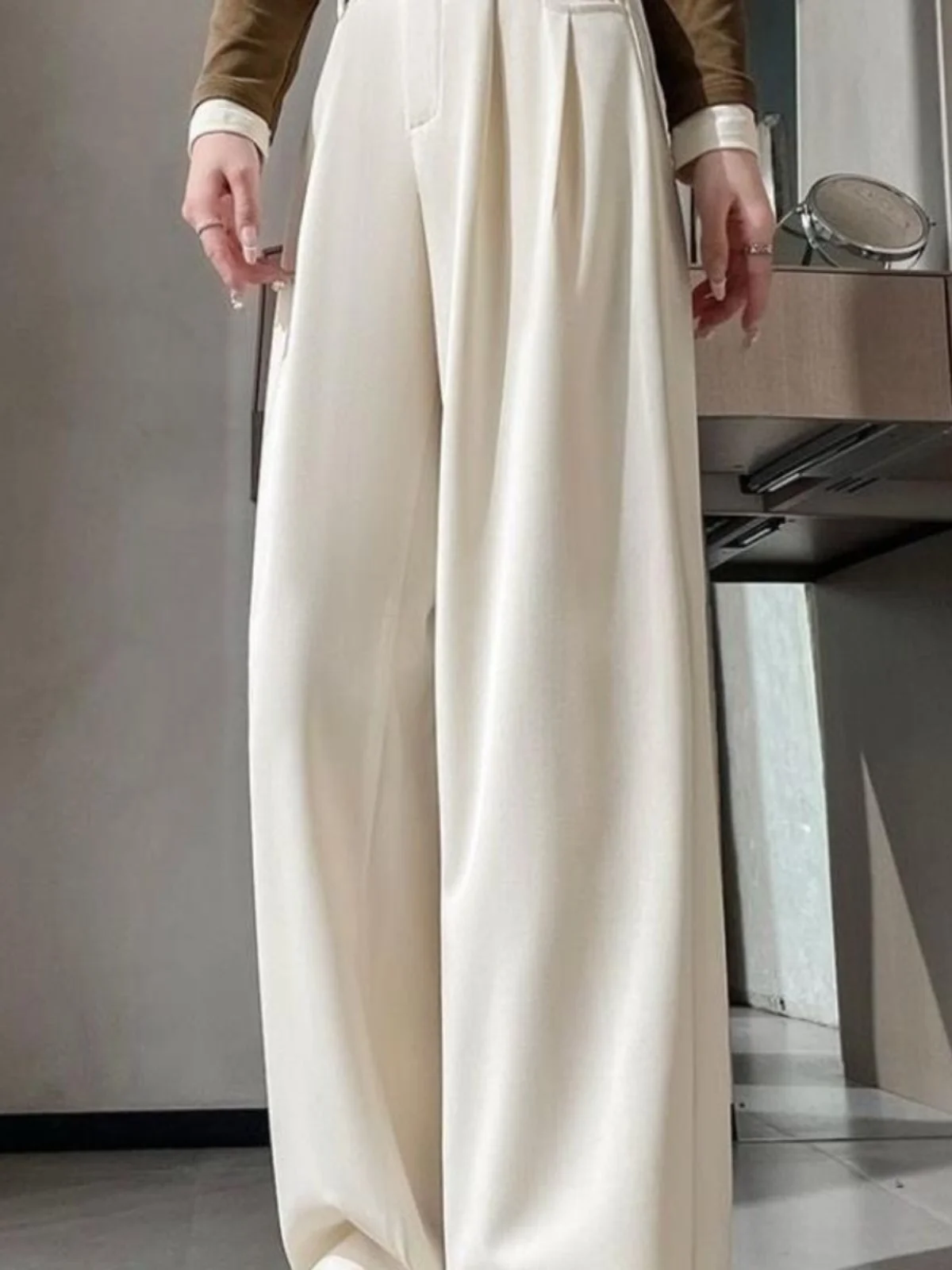 

Cherry Blossom Color Wide Leg Suit Pants Women's High Waist Straight Cut Trousers Spring 2026 Slimming Floor Length Pants