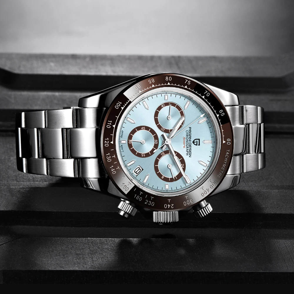 PAGANI DESIGN 2026 New Ice blue Luxury Quartz Watch Men Sports Chronograph Automatic Date Stainless steel Waterproof Wrist watch view 5