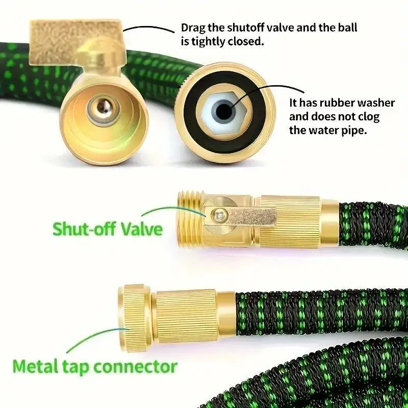 Expandable Garden Hose 3X with 10 Spray Patterns, Flexible No-Kink Water Hose with Brass Connectors for Outdoor Gardening