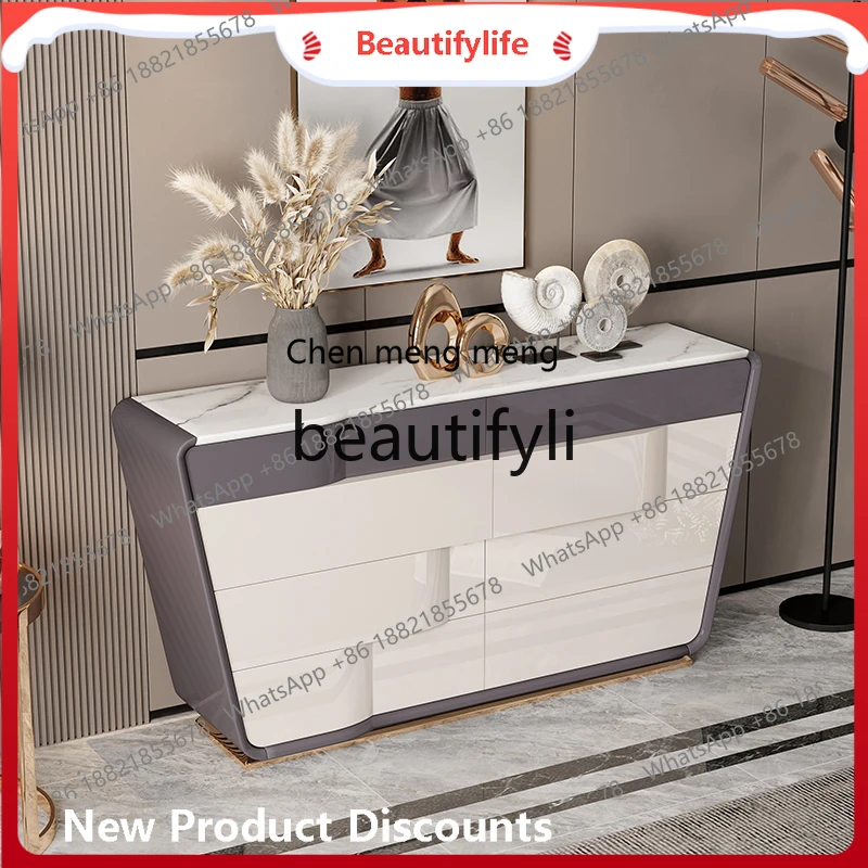 A32 Light Luxury Style Eight-Drawer Cabinet Solid Wood Italian Minimalist Storage Cabinet Living Room Sideboard Eight-Drawer