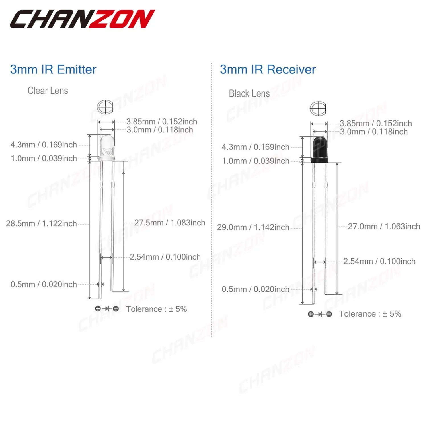 IR LED 다이오드 송신기 수신기, 적외선 광 다이오드 광 트랜지스터 이미터, 발광 전구, 3mm 5mm, 850nm 940nm, 100 개