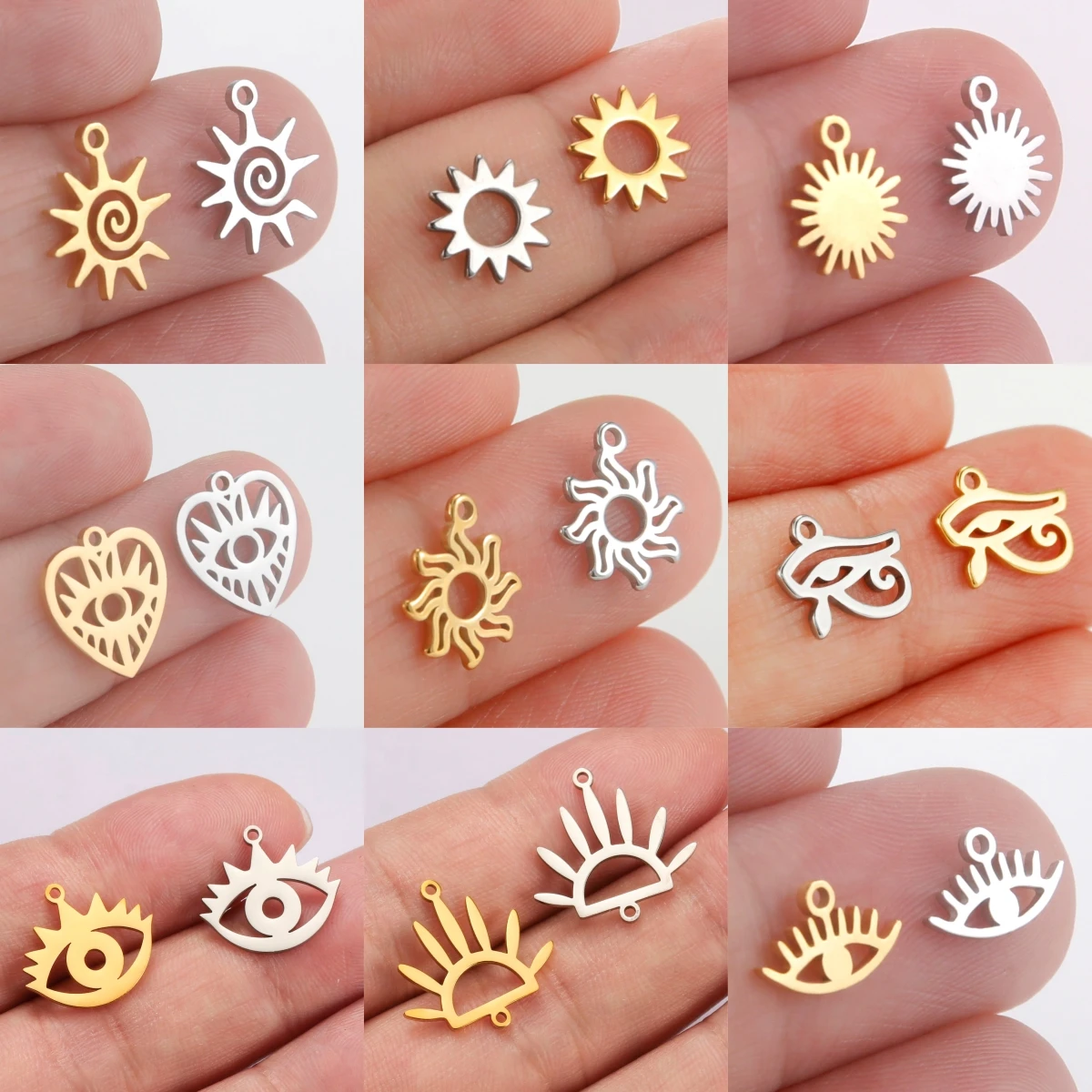 LIKGREAT 5 Stück Ägypten Evil Eye Charms Edelstahl Niedliche Sonne Herz Teufelsauge Anhänger für DIY Herstellung Halskette Armband Ohrringe