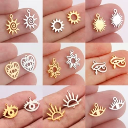 LIKGREAT 5pcs Egypt Evil Eye Charms Stainless Steel Cute Sun Heart Devil's Eye Pendant for DIY Making Necklace Bracelet Earrings
