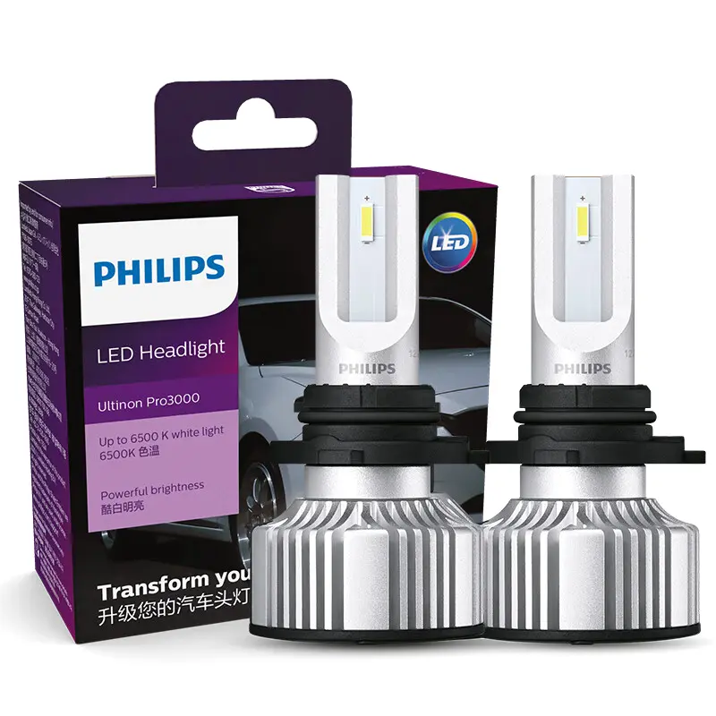 مصابيح أمامية للسيارة Philips LED HIR2 9012 Ultinon Pro3000 12V إضاءة بيضاء ساطعة 6000K مصابيح LED, 2x