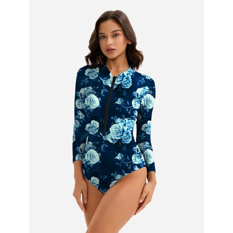 

Купальники с животным принтом, цельный женский купальник Rash Guard с длинным рукавом, UPF 50+, купальный костюм для серфинга