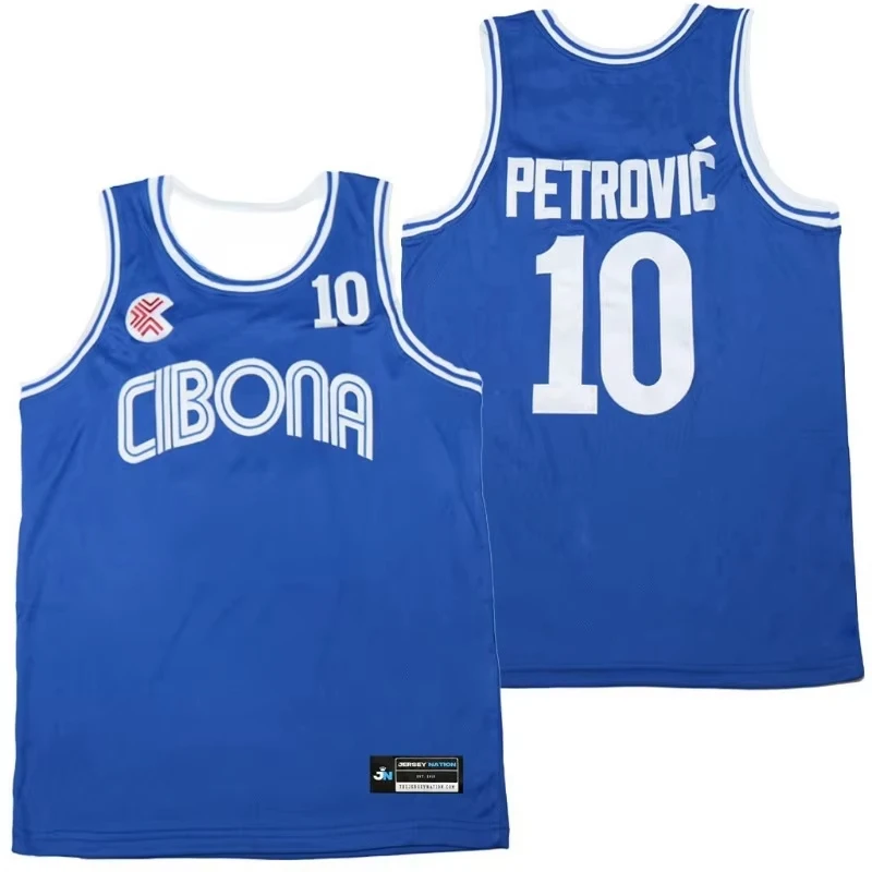 

Men's Drazen Petrovic Basketball Jersey 10 # Cibona European Blue All Stitched