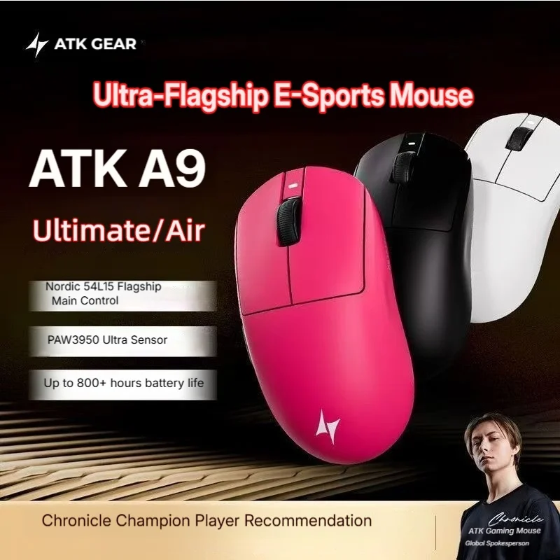 ATK Mouse DragonFly A9 Ultimate Air Wireless Gaming Mouse PAW3950 Ultra 42000DPI 750IPS 8KHz Ergonomic for Windows MacOs