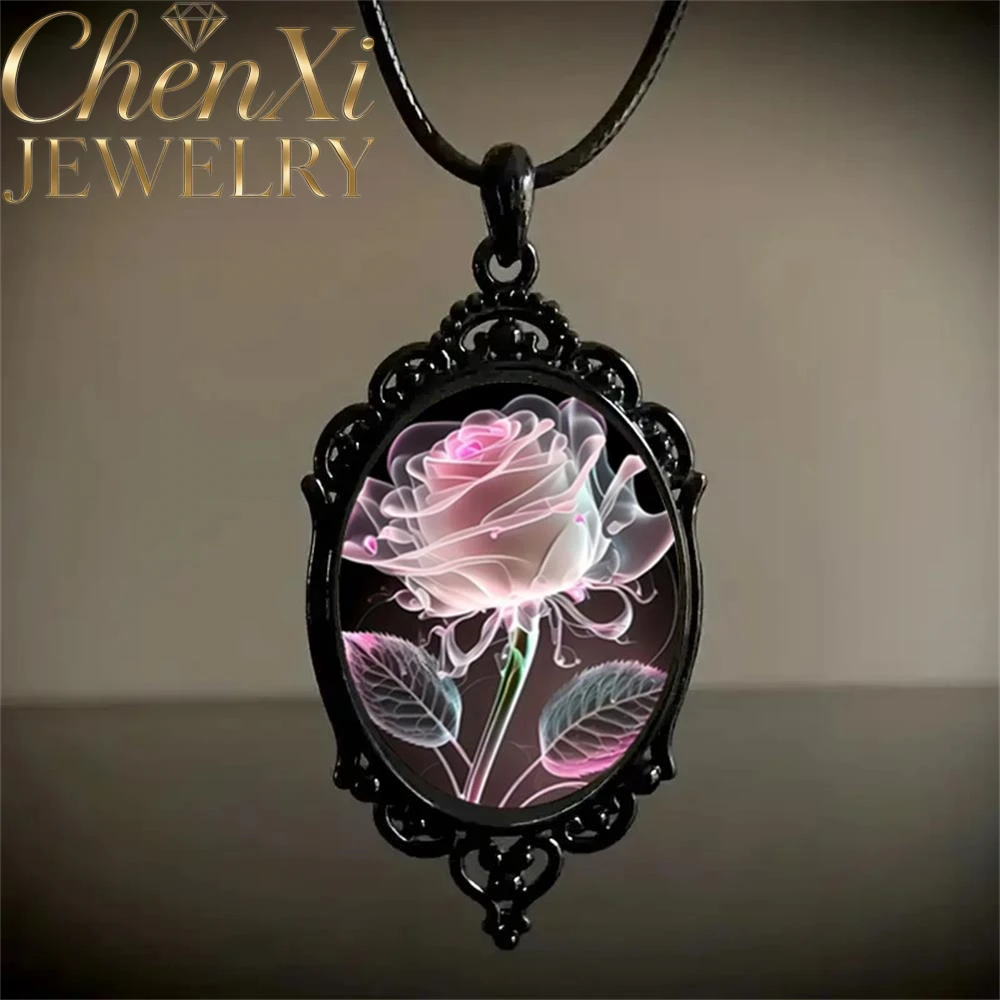 Pink Alluring Transparent Petal-Shaped Rose Glass Pendant Luxury Quality Fashion Fine Jewelry Exquisite Charms Elegant Popular