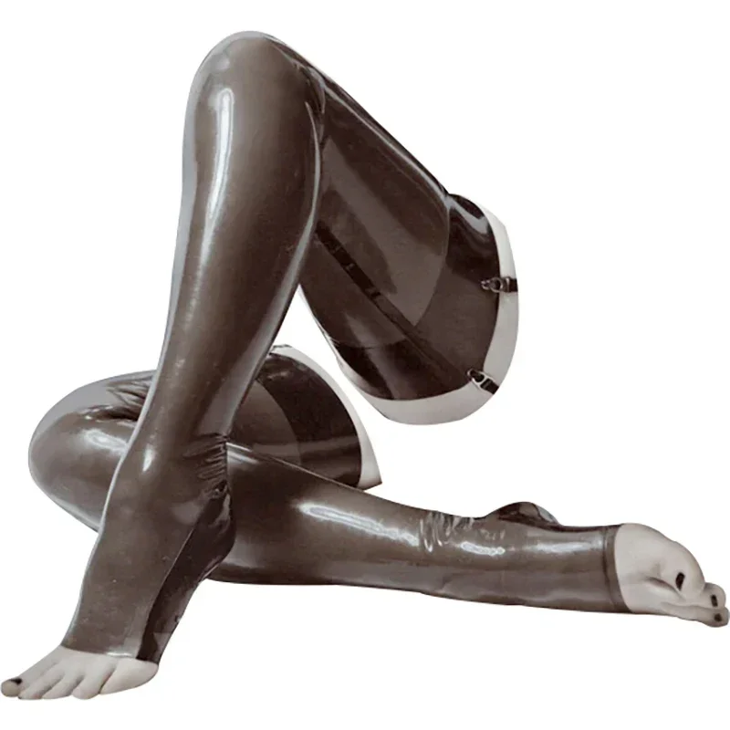 Transparent Black Sexy Long Rubber Latex Thigh High Stockings With Trims Open Toes Feet Cosplay