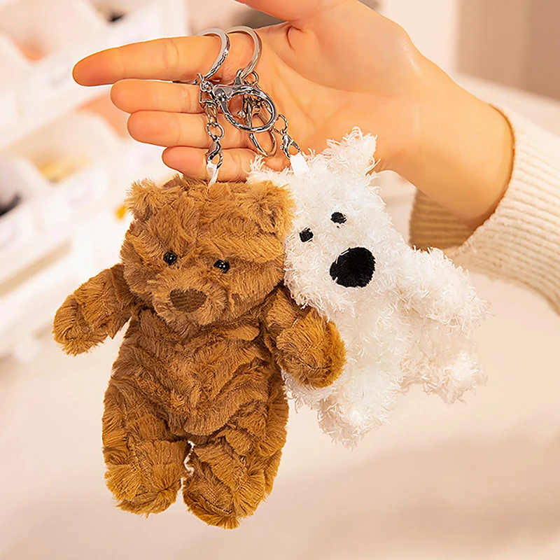 Cartoon Fluffy West Highland Dog Bear Doll Plush Toys Pendants Keychain Girls Presents For Backpack Bag Decor