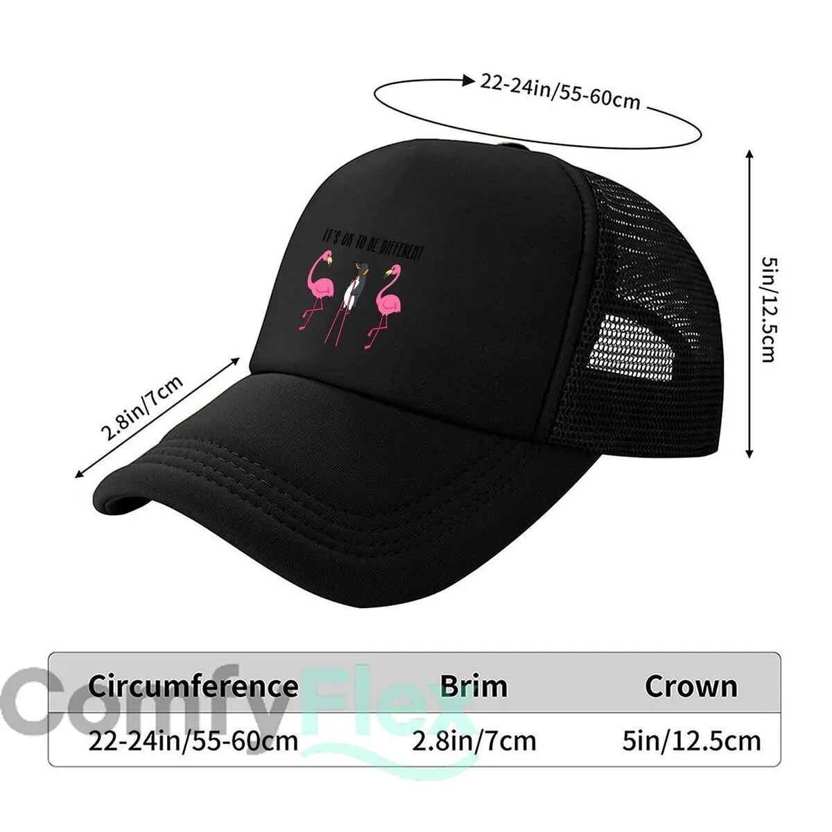 Its OK To Be Different Flamingo Penguin Mesh Baseball Cap Hip Hop