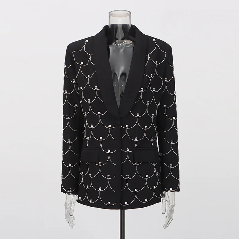 ZAMOR HIGH QUALITY European American Cross-Border Niche Design Blazer 2026 New V Neck One Button Scale Texture Jacket
