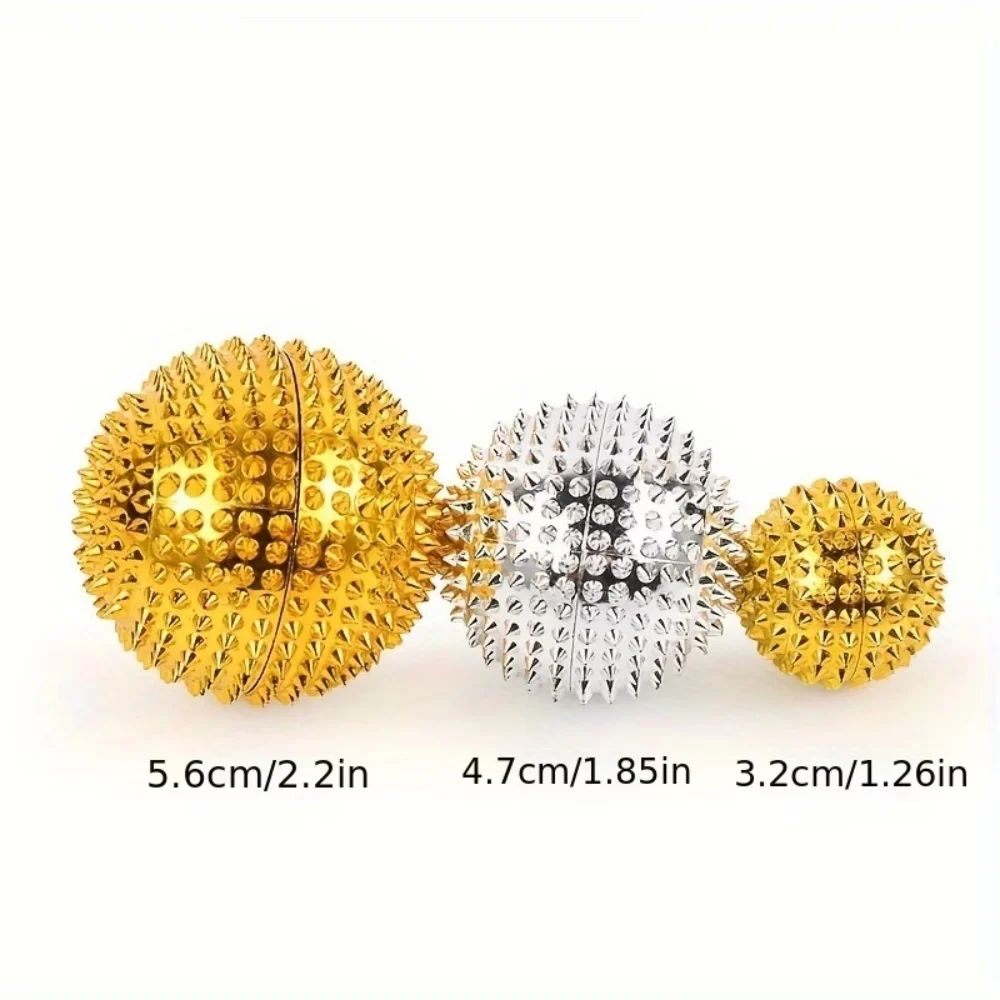 3 Different Types of Magnetic Hedgehog Massage Balls, Spiked Metal Acupressure Balls for Muscle Relaxation and Blood Circulation, Suitable for Fitness, Post-Workout, and Relaxation, Portable Compact Massager