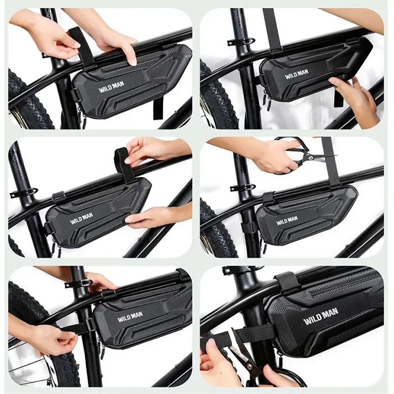 WILD MAN Rainproof Bicycle Bag Bike Triangle Tool Bag EVA Hard Shell Cycling Frame Bag Reflective Mtb Accessories