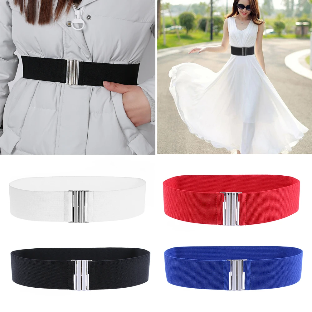 

1PC Summer Women Stretch Elastic Wide Corset Waist Belts Silver Metal Buckle Fabric Strap Female Apparel Accessories Dress Waist