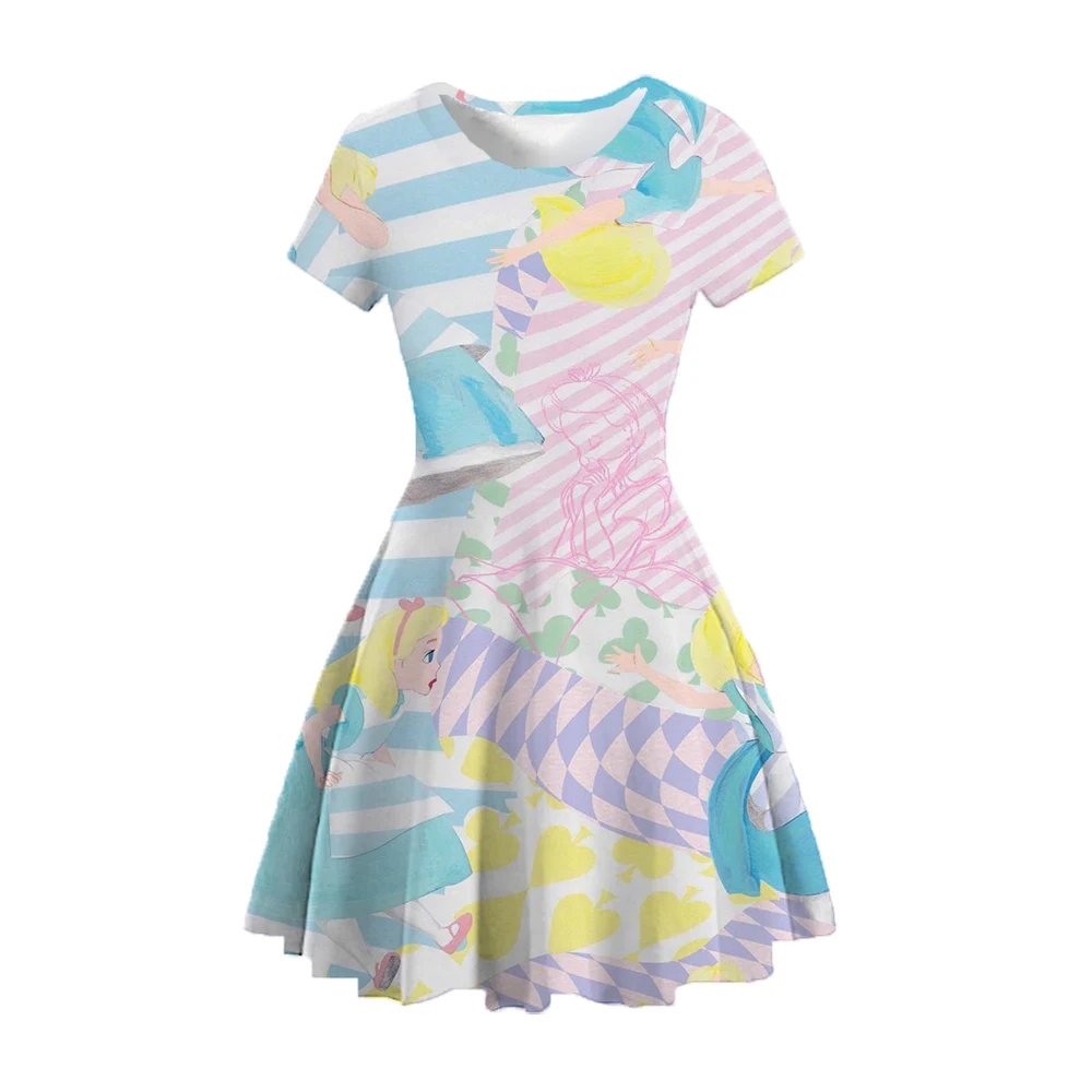 Disney children's dress Alice dream princess dress party dress Alice in Wonderland print short-sleeved puffy skirt gentle style image 6
