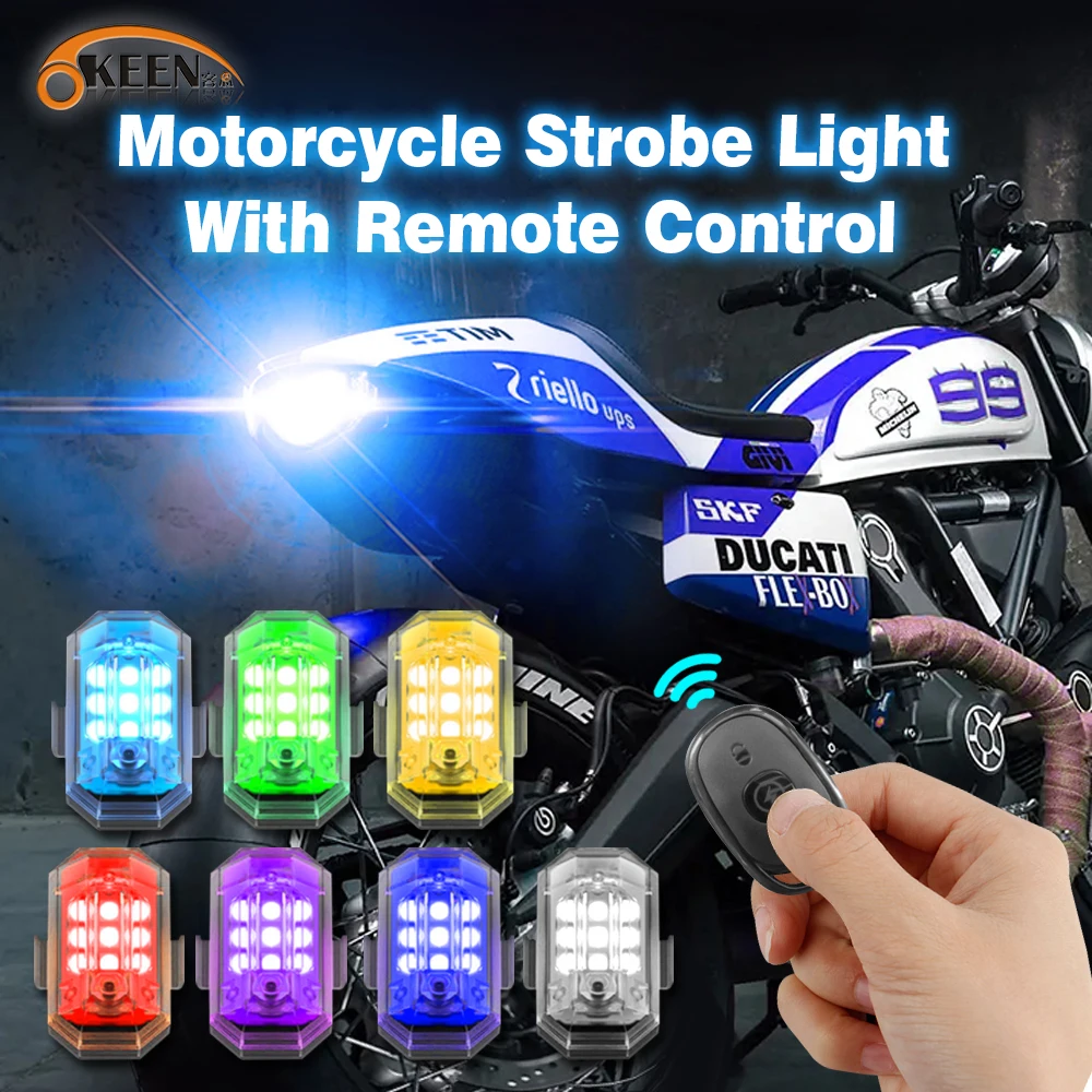 OKEEN LED Motorcycle Signal Light RGB Drone Warning Light Remote Control Laser Fog Lamps Bicycle Strobe Indicator Blinker Lights