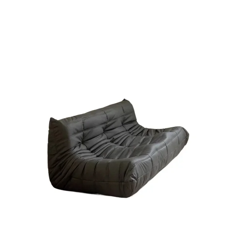 キャタピラー新色、マットチャコールアッシュレザー、リビングルーム用フレンチソファ3人掛け