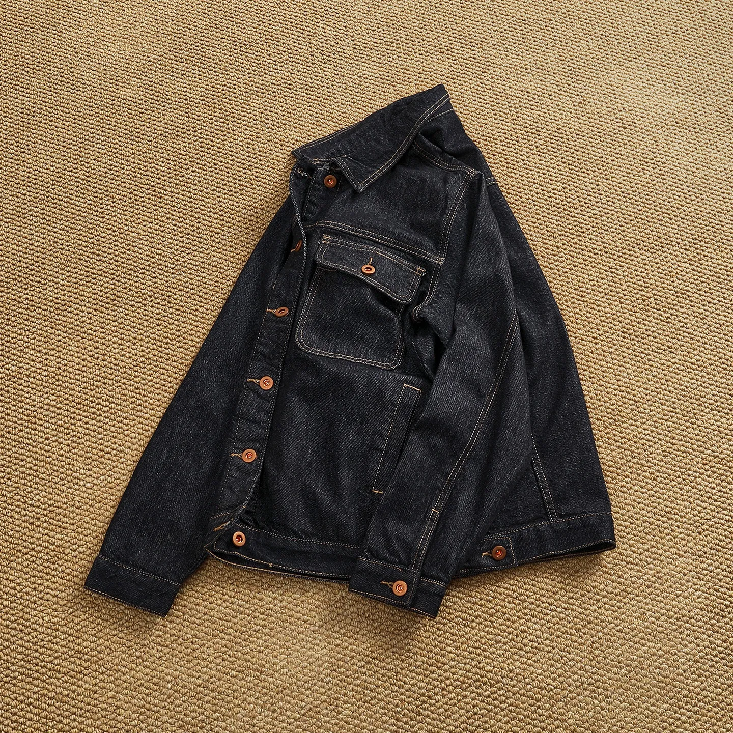 Frühling Neue Amerikanische Retro Schwergewichtige Einfarbige Jeansjacke mit Mehreren Taschen für Herren, Modische Gewaschene Loose-Fit Freizeitjacke
