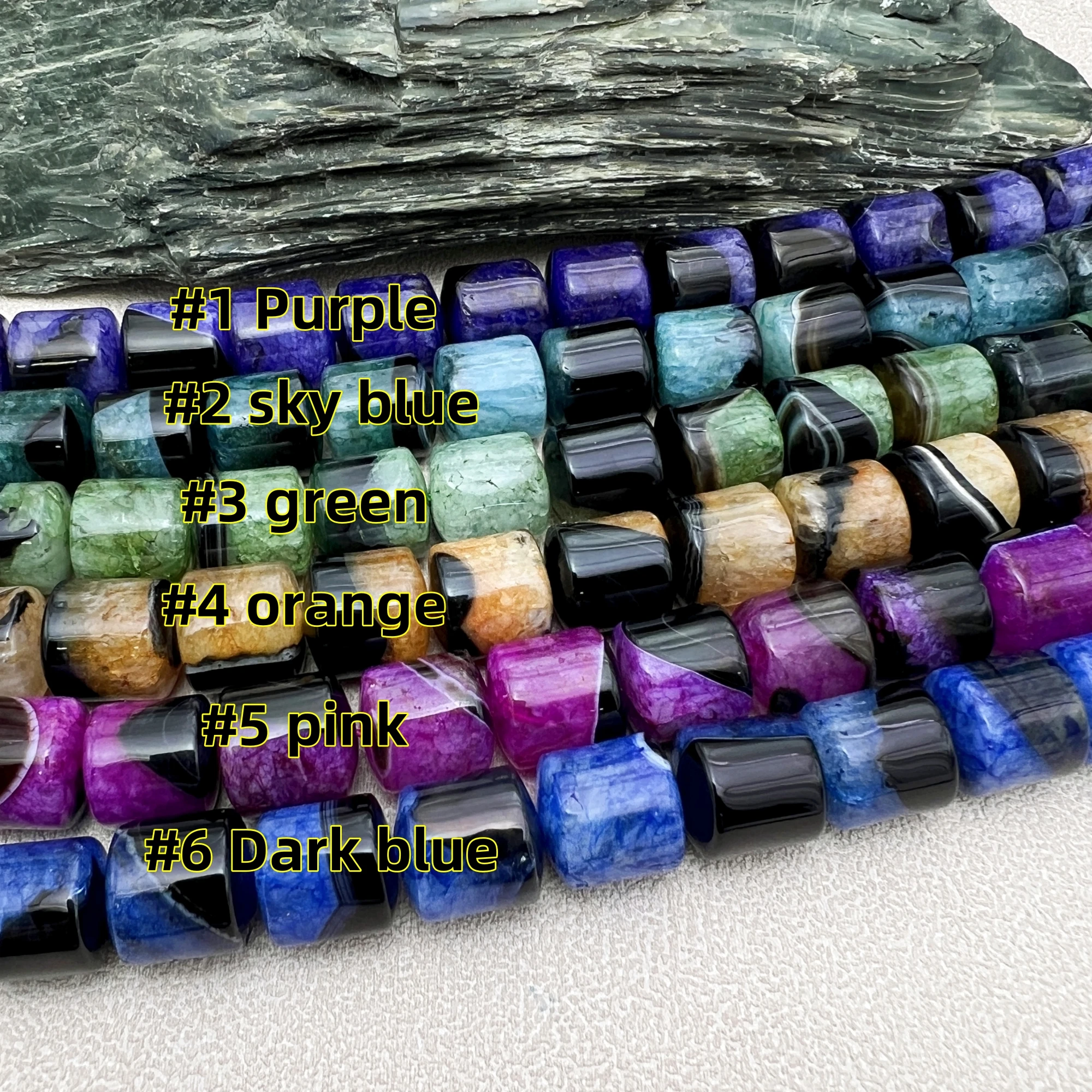 

15.5Inchs Multicolor Tuxedo Agates Quartz Drum Barrel Beads,Stone Cylinder Beads For DIY Jewelry Making