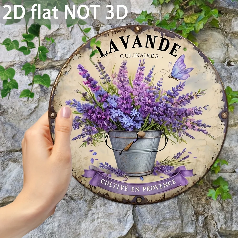2D Retro Lavender French Style Ecological Wooden round Plate Wall Hanging Outdoor Garden Decoration Country Rustic Furniture Art