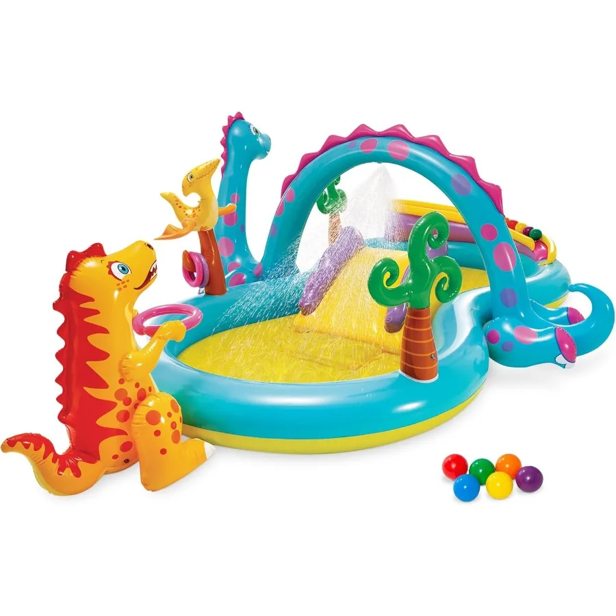 11' x 7,5' x 44 Dinoland Play Center Piscina inflable al aire libre para niños con tobogán divertido y pared de escalada para PVC duradero M