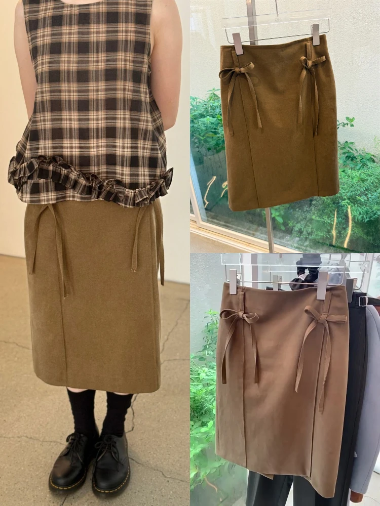 تنورة Sle عالية الخصر متوسطة الطول مع ربطة عنق على كلا الجانبين، تنورة لطيفة من القطن Ci للتنقل للنساء #1