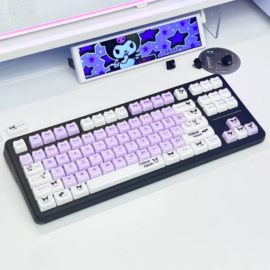 Anime Sanrio Kuromi Cat Ear Crystal Keycap MAO Profile PBT+PC Double-shot Cute Girl Keycap MX Switch Gaming Mechanical Keyboards