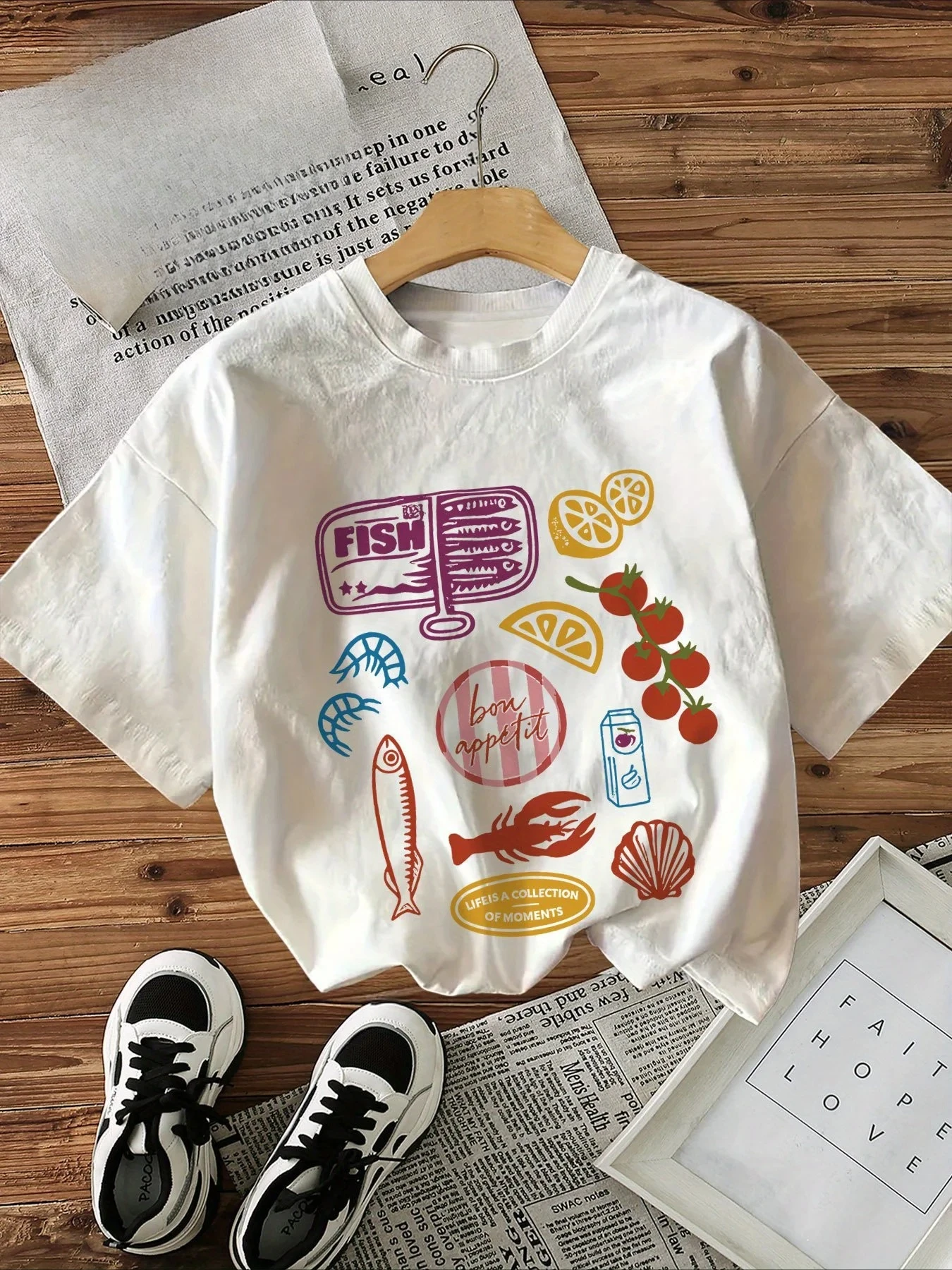 Women Graphic Top Seafood Fruit Pattern Print Tshirt Casual Short Sleeved Tshirt Vintage Female Clothing Graphic Tshirts Y2K Top