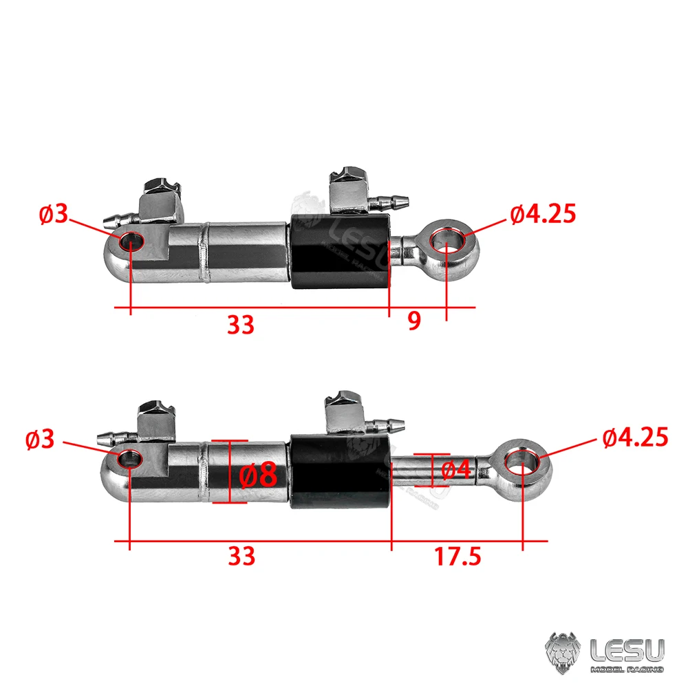 LESU 1/14 RC Metal Cylinder From 42 to 50.5mm for Hydraulic Truck Tipper Dumper Car Engineering Vehicles Spare Parts TH23264